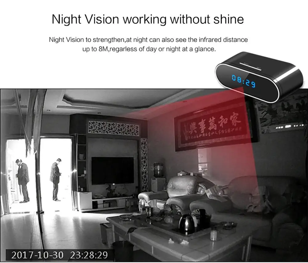Настольные часы с камерой 4K 1080P HD Wi Fi управление скрытым ИК ночным виденьем