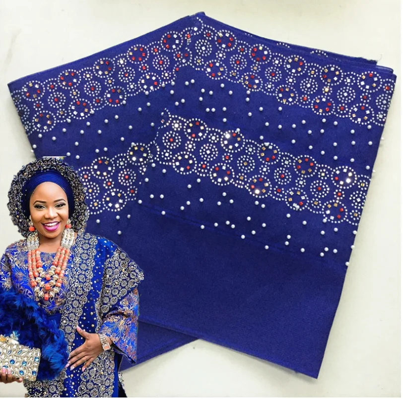 Модный женский Африканский головной убор с бисером и камнями, новинка, Высококачественный кружевной головной убор для женщин, 2 шт./лот