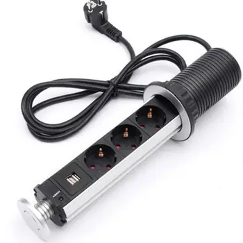 

EU Electrical Eject Power Socket Table Desktop Socket Lifting Electrical Power Outlet Kitchen Worktop Desk Pull Eject Socket