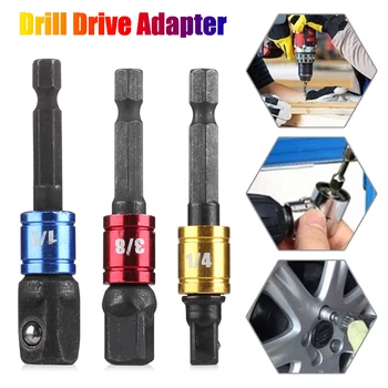 

3Pcs Corner Hex Drill Power Bit Socket Drive Adapter Exension Set 1/4"" 3/8"" 1/2"" Socket Bit Adapter Hex Shank With Fixed Coll