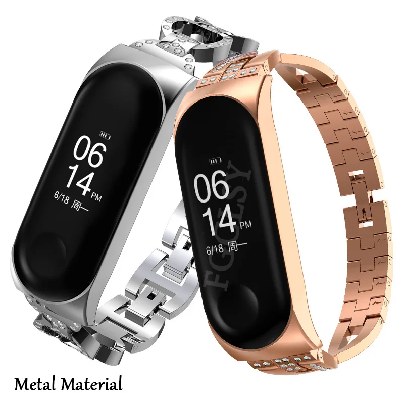 FGCLSY для Xiao mi Band 4 3 ремешок на запястье для mi Band 4 3 умный Браслет сменный металлический ремешок на запястье алмазный браслет mi Band 4