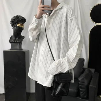

Men's shirt 2020 spring new slim solid color striped suit collar long-sleeved shirt loose personality youth men's wear