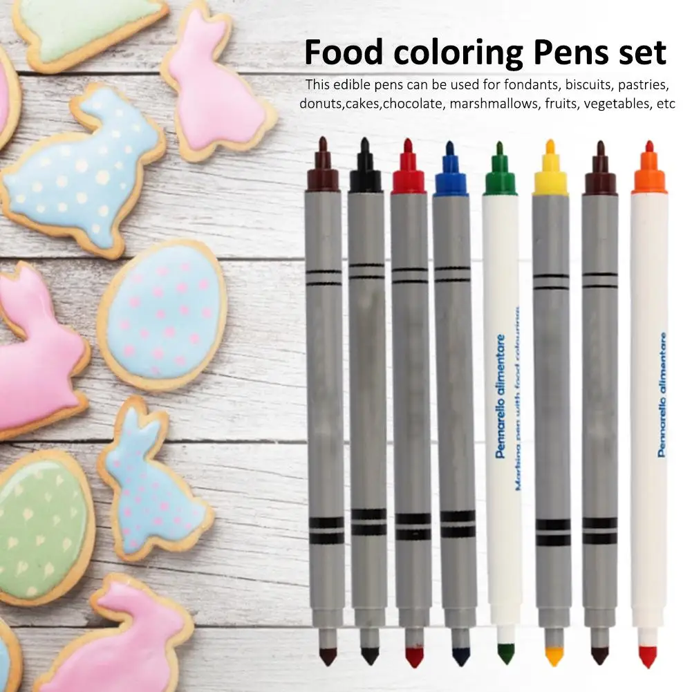 

8 Colors Food Coloring Markers Multi-colors Food Writer Pen Fine-Tip Edible Markers For Fondants Biscuits Cakes Chocolate
