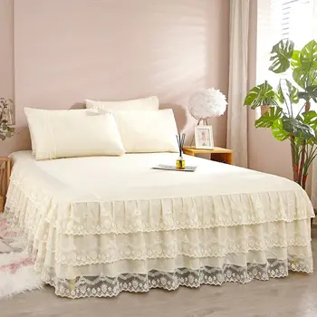 

Korean Style Princess Bed Skirt Three-layer Lace Decor Girls Room Bed Sheet Twin Full Queen Size Bedspread Sheet for Adults Bed