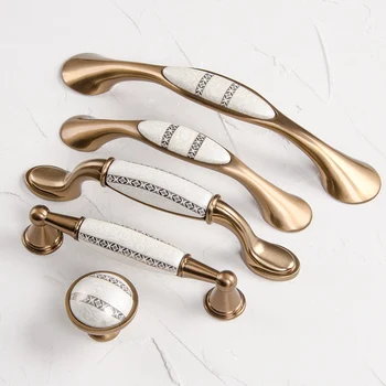 

Xipeiyi 96MM Ceramics Kitchen Door Handles Bronze Cabinet Luxury Drawer Handle Antique Carved Bathroom Knobs Furniture Hardware