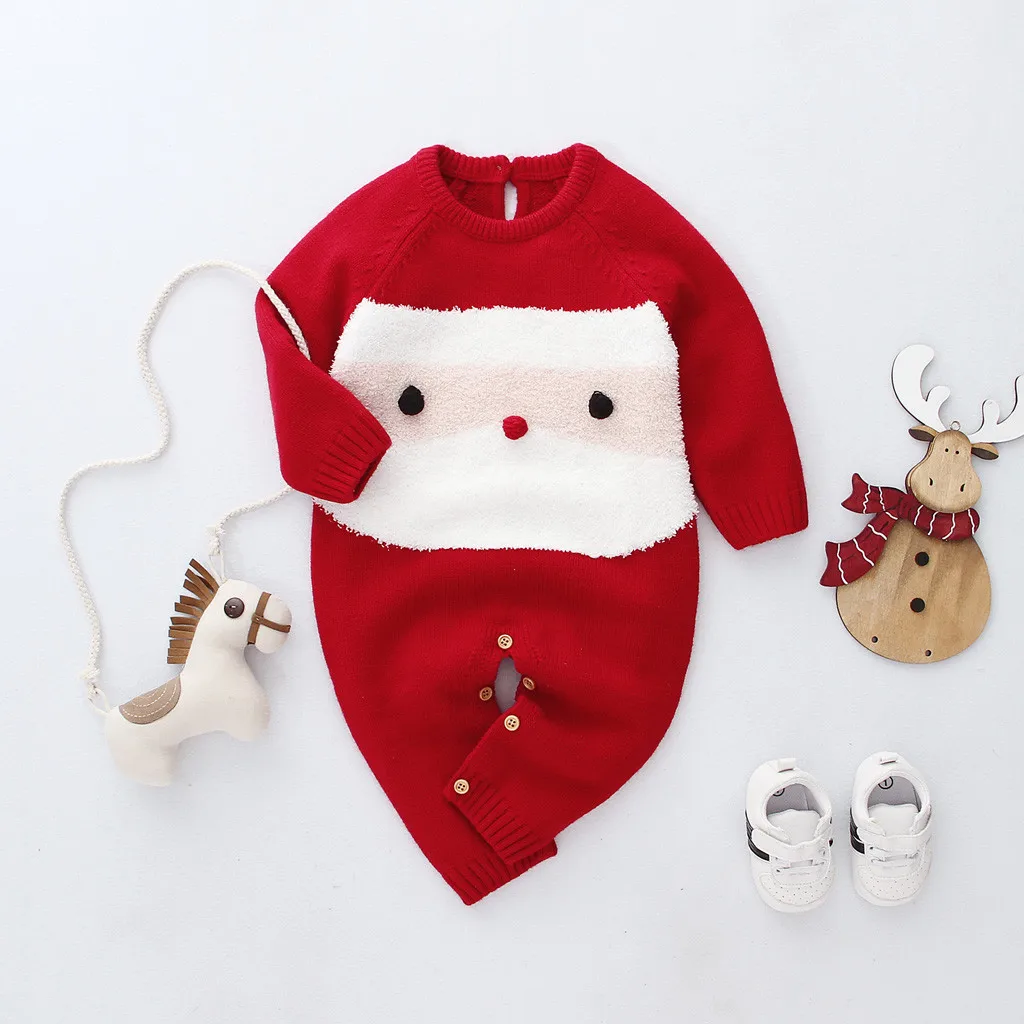 Рождественский Плюшевый комбинезон с Санта-Клаусом для новорожденных; Рождественский Вязаный комбинезон для маленьких девочек; одежда комбинезон для мальчиков; теплая зимняя одежда