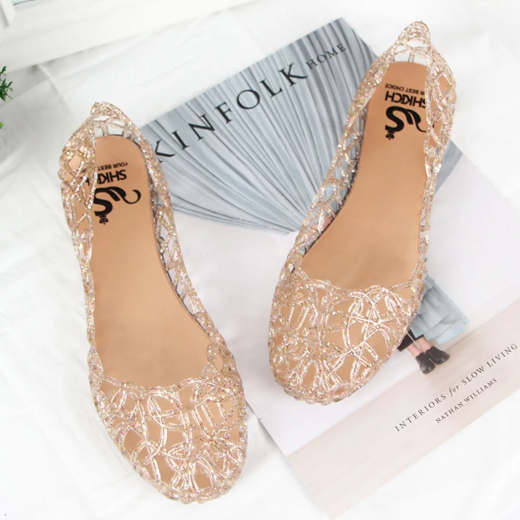 Новинка Женская прозрачная обувь Удобные сандалии на плоской подошве Летние