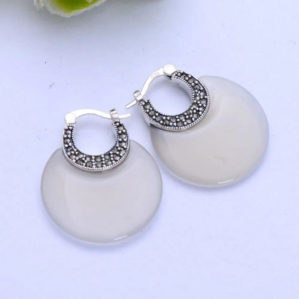 Женские серьги из серебра 925 пробы с черным/белым опалом|925 sterling silver black|silver blackonyx