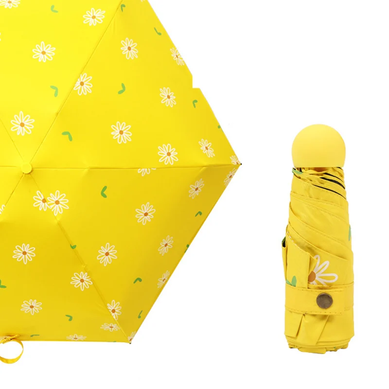 Корейский стиль с милым принтом Солнечный анти-УФ зонтик для девочек Для женщин 5-складной Водонепроницаемый зонтики от дождя высокое качество мини-зонтики - Цвет: Yellow Flower