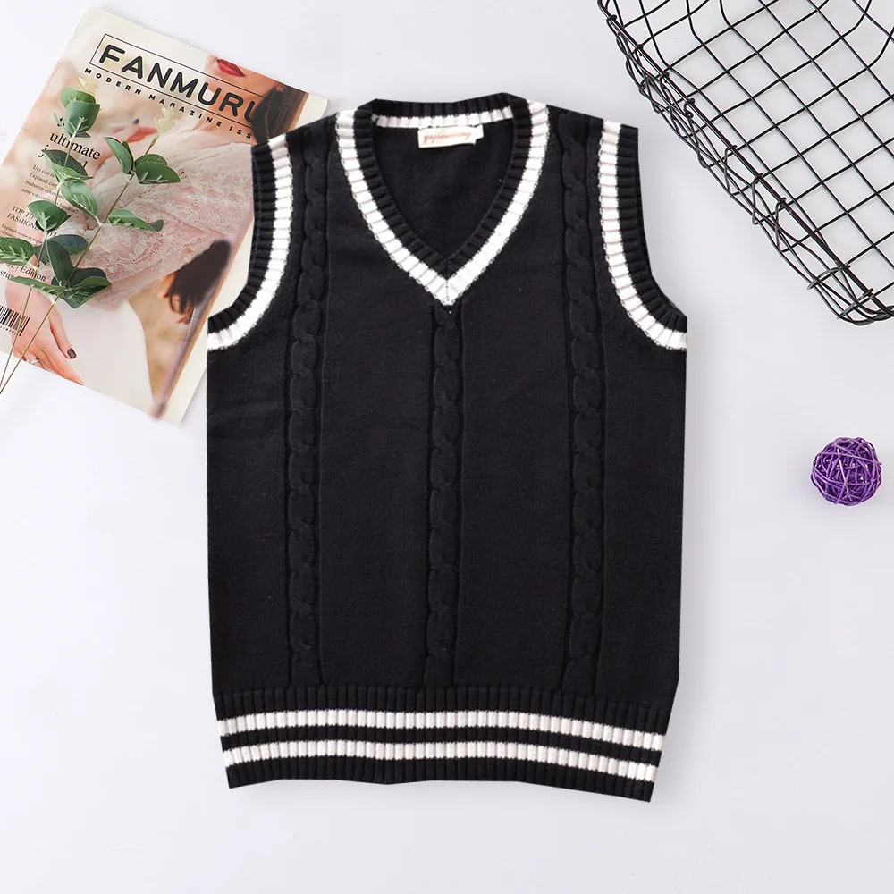 Men's Golf Vest V-Neck 100%cotton Striped Sleeveless Sweater Thick Clothes Autumn Preppy Style Vest Knitted Casual Male Sweaters woolen sweater for men