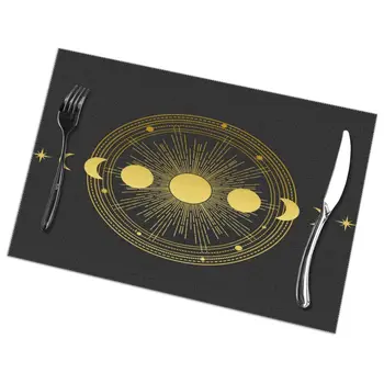 

6 Pcs Placemat Abstract Composition With Sun Moon Orbits And Stars Fabric Table Mats Tableware Kitchen Tool Table Mats
