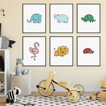 

Abstract Line Animal Flamingo Lion Tortoise Nordic Posters and Prints Wall Art Canvas Painting Wall Picture Baby Kids Room Decor