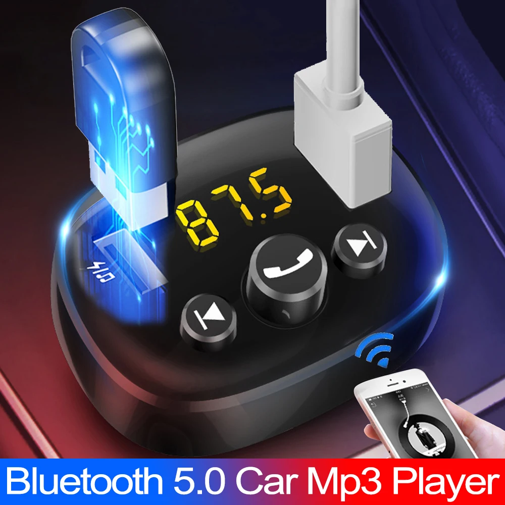 

JINSERTA Car Mp3 Player Handsfree Bluetooth 5.0 FM Transmitter 3.1A Dual USB Charger Support U Disk Music Player