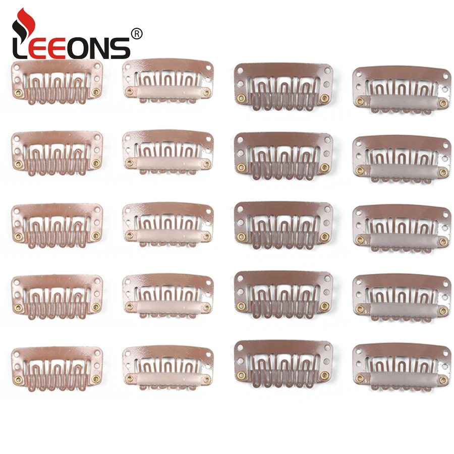 Leeons Wholesale Black White Brown Snap Clips 20Pcs Metal Clips Hair Extension Wig cap accessories Clips For Hair Bangs Comb image_0