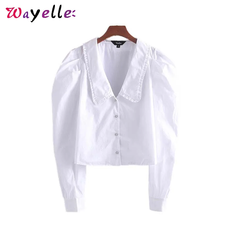 

White Ruffled Womens Blouses and Tops Sweet Turn Down Collar Long Sleeve Shirts Women 2019 Office Wear Basic Cute Tops Blusas