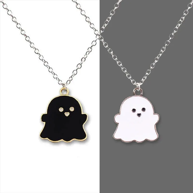 Trendy Black And White Ghost Pendant Necklaces For Women Men Best Friends Cute Lovely Necklace Fashion Jewelry | Украшения и