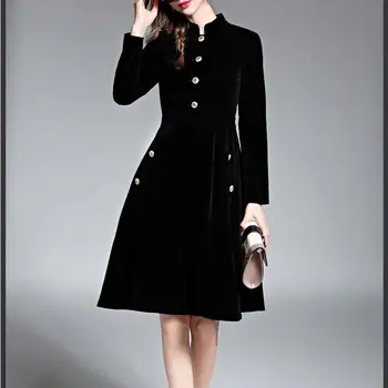

Plus Size Dress Women 3Xl Winter Velvet Dresses Long Sleeve Black Office Retro Party Dress Vestidos