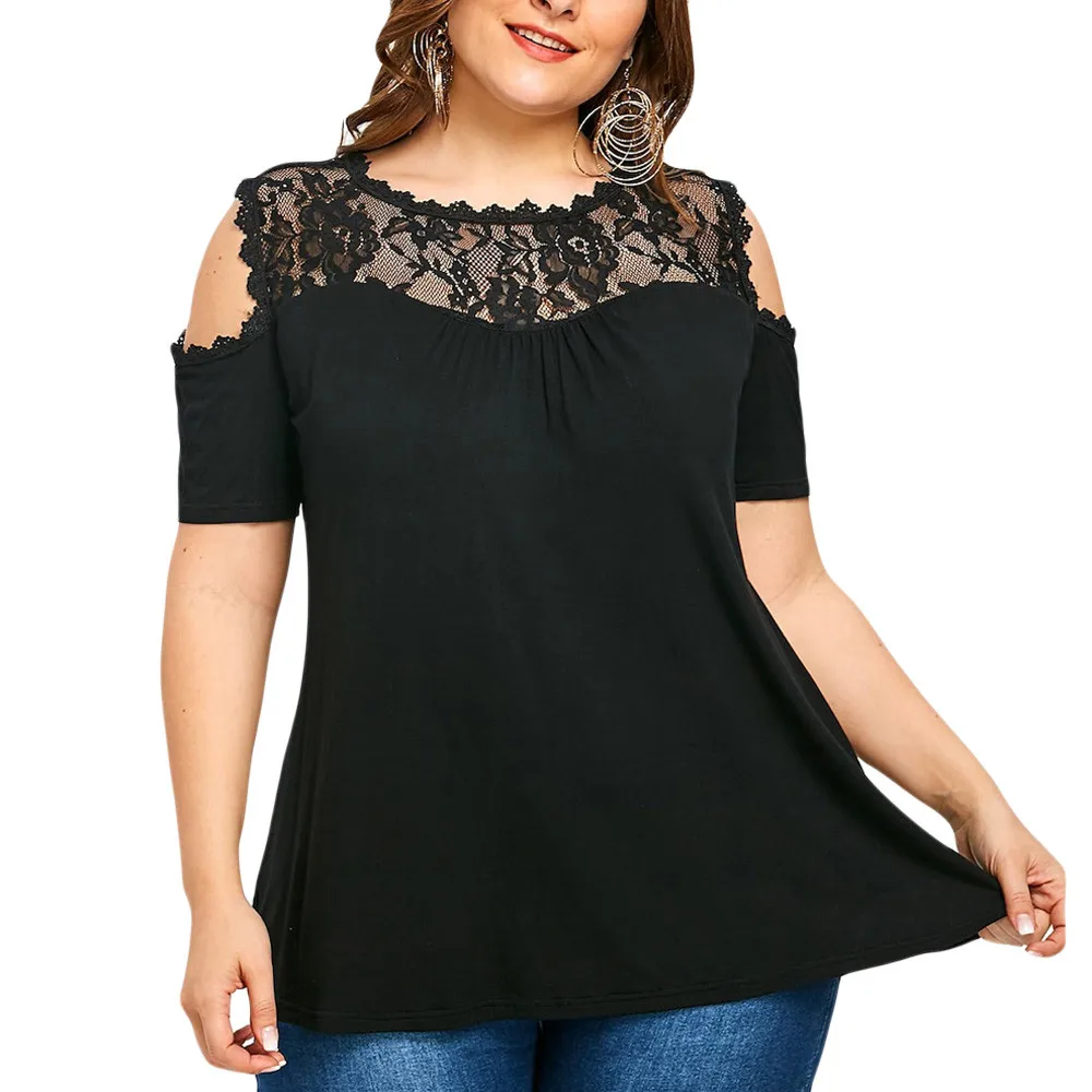 Tops de talla grande para mujer, blusas con cuello en V, blusas informales de flores suaves, Túnica de mangas cortas abotonada, blusas con volantes A2