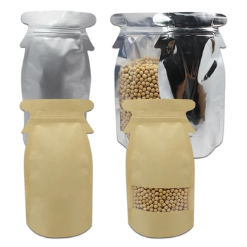 

12*23cm 40Pcs Penguin Shape Stand Up Pure Aluminum Foil/Kraft Paper With Window/Kraft Paper Aluminum Foil Ziplock Packaging Bag