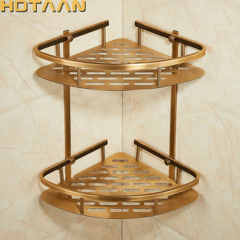 

. Wall Mounted Antique finish aluminum Bathroom Shower shampoo Shelf Basket Holder Fashion Double Layer