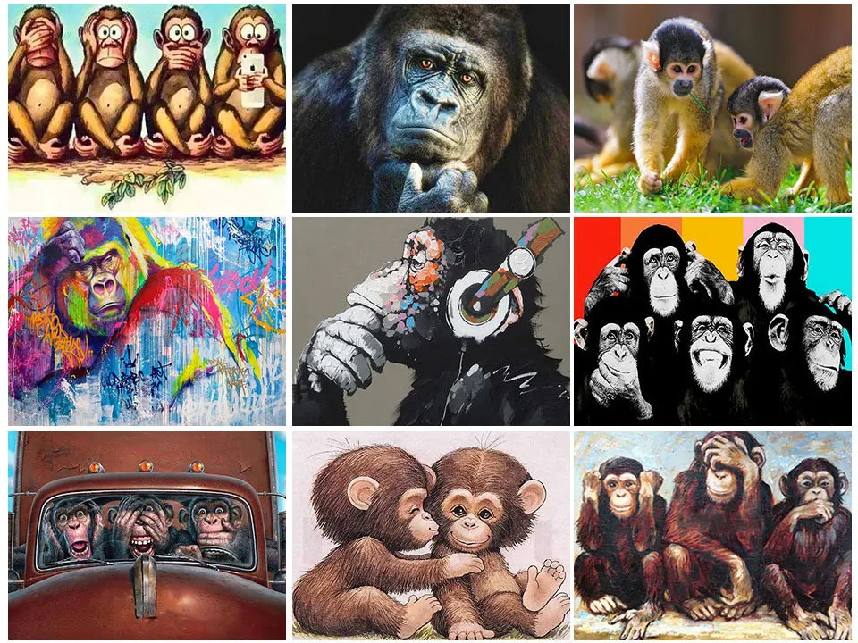 DIY Diamond Painting Monkey Cross Stitch Kits 5D Diamond Embroidery Animals Mosaic Picture of Rhinestones Home Decor