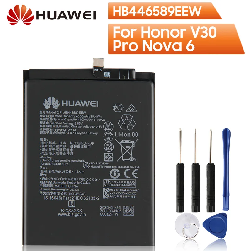 

Original Replacement Phone Battery For Huawei Honor V30 Pro Nova 6 Nova6 HB446589EEW Authentic Rechargeable Battery 4100mAh