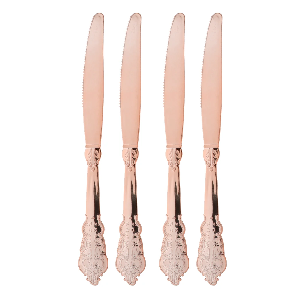 12pcs Disposable Cutlery Plastic Forks Spoons Knifes Party Decor Rose Gold
