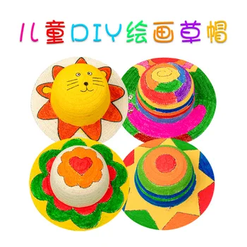 

Children's Hand Arts & Crafts, DIY Toys Painting Straw Hat Coloring Graffiti with Line Art Craft Toys