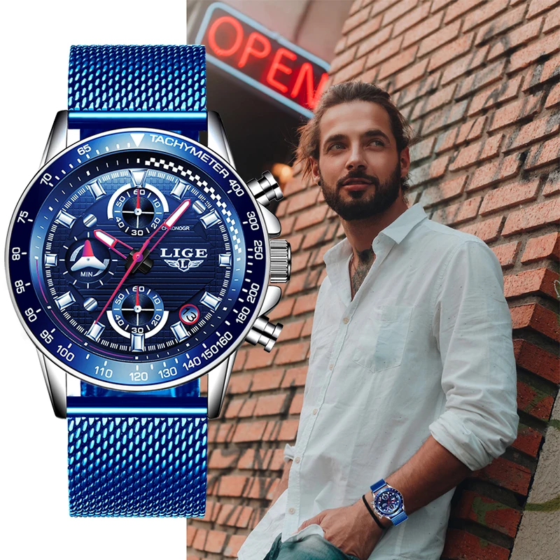 2019 LIGE мужские часы Топ бренд простые деловые нержавеющая сталь