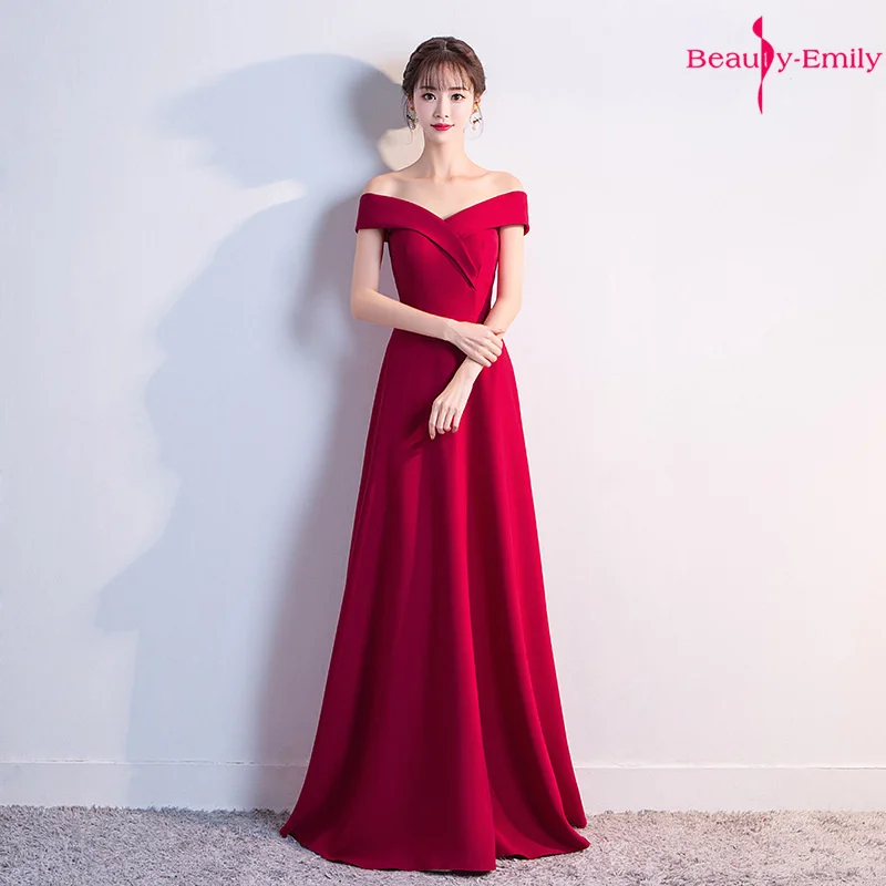 Beauty-Emily вечернее платье с открытыми плечами, длинное атласное бордовое торжественное платье с открытой спиной, элегантные вечерние платья на выпускной, Vestido de noche