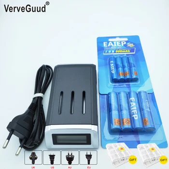 

VerveGuud Intelligent LCD Display Battery Charger For AA/AAA NiCd NiMh Battery + 4Pcs aa + 4Pcs aaa Rechargeable Batteries