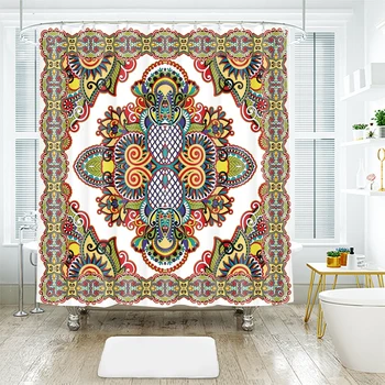 

3d European Colorful Flowers Totem Design Pattern Shower Curtains Waterproof Thickened Bath Curtains for Bathroom Customizable