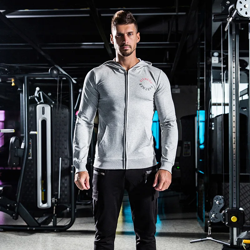 

Autumn Muscle Fitness Partners Sports Casual Zipper Hoodie Men's Pure Cotton Breathable Training Running Sweater