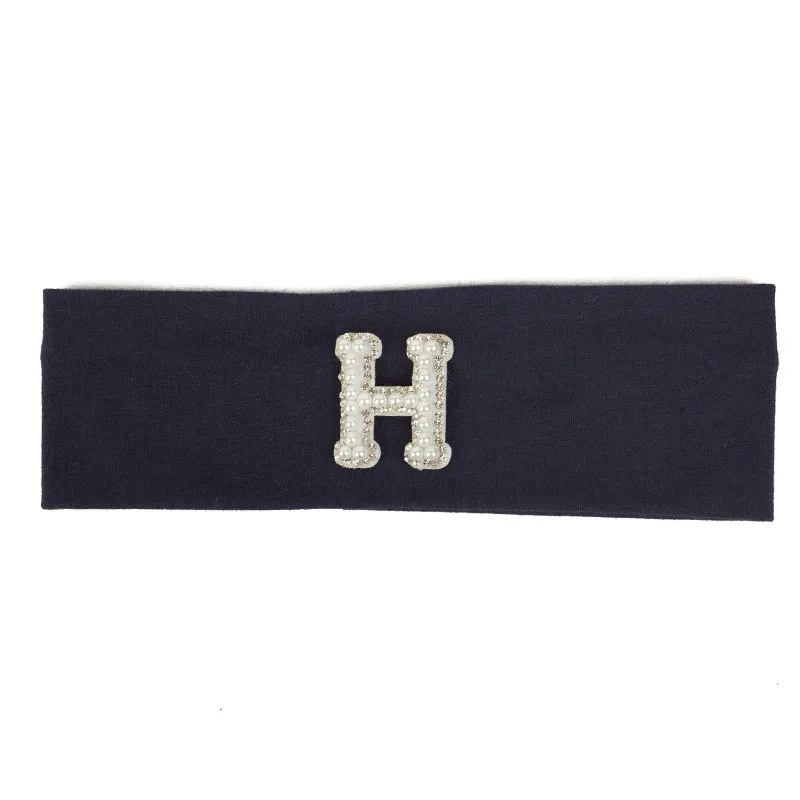 H Navy Geebro/повязка на голову из хлопка с жемчужинами для маленьких мальчиков и девочек, мягкая детская лента для волос, хлопковый головной убор, милые эластичные детские аксессуары для волос - Цвет: H Navy