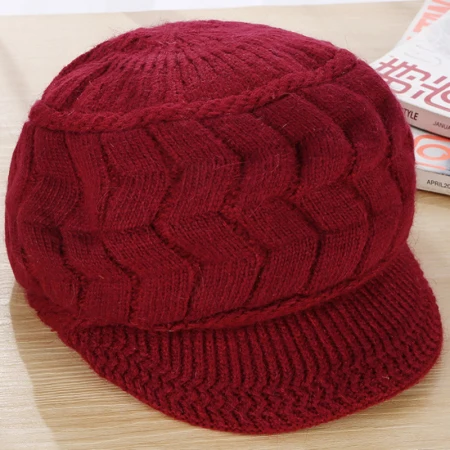 Burgundy HT2708 шапка из кроличьего меха женские береты Толстая теплая осенне-зимняя шапка восьмиугольная кепка газетчика Женская однотонная вязаная шапка женская шляпка-берет - Цвет: Burgundy