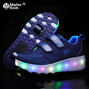 

Size 27-43 Children Led Light Up Casual Sneakers Girl USB Charging Luminous Sneakers with Double Wheels Boy Glowing Wheels Shoes