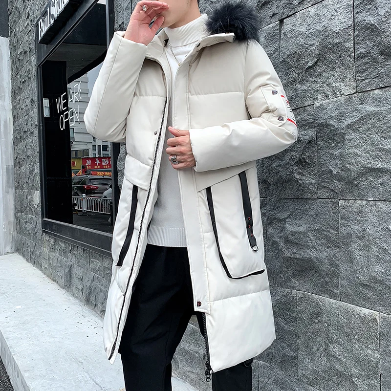 Новая зимняя мужская куртка с капюшоном и меховым воротником, утолщенная стеганая супер теплая зимняя мужская Повседневная парка, Длинная Верхняя одежда, пальто