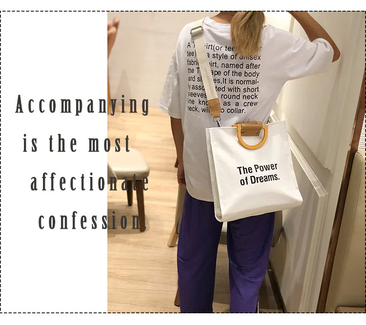 INS Literature And Art Shoulder Bag Lettered Single-shoulder Canvas Bag Women's New Style Canvas Bag Large Bag Handbag on B