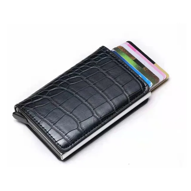Rfid Safe Anti-theft Smart Wallet Thin ID Cards Holder Unisex Automatically Solid Metal Bank Credit Cards Holder Business Purse Crocodile Pattern