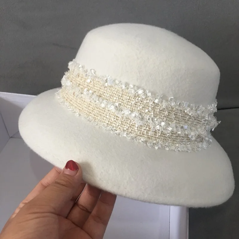 Women Retro Floral Upturn Brim Cloche Wool Bucket Winter Church Wedding Hat A474 