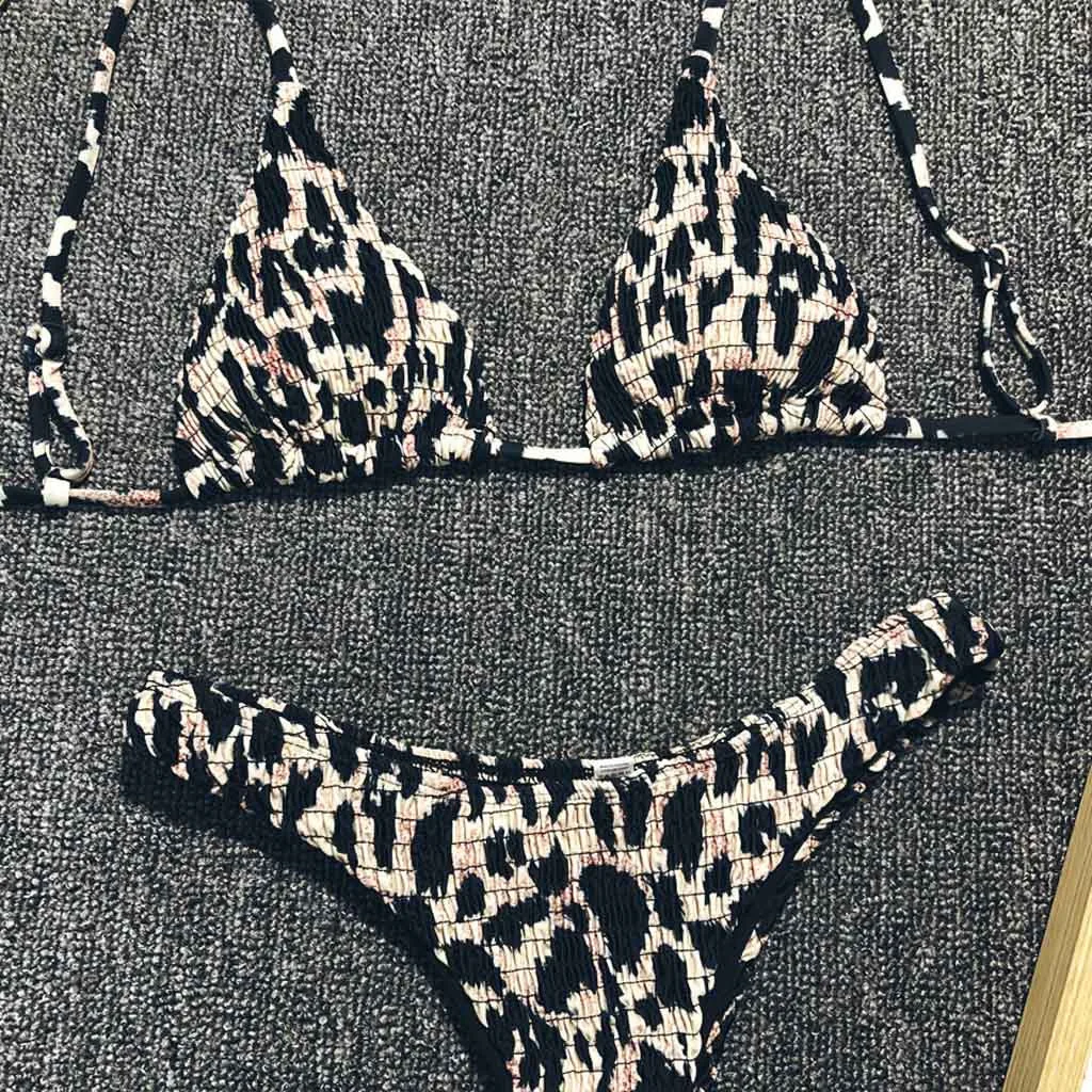 JAYCOSIN sexy women swimwear leopard print pleated split beachwear bikini sling simple fashion black swimwear summer trend L 