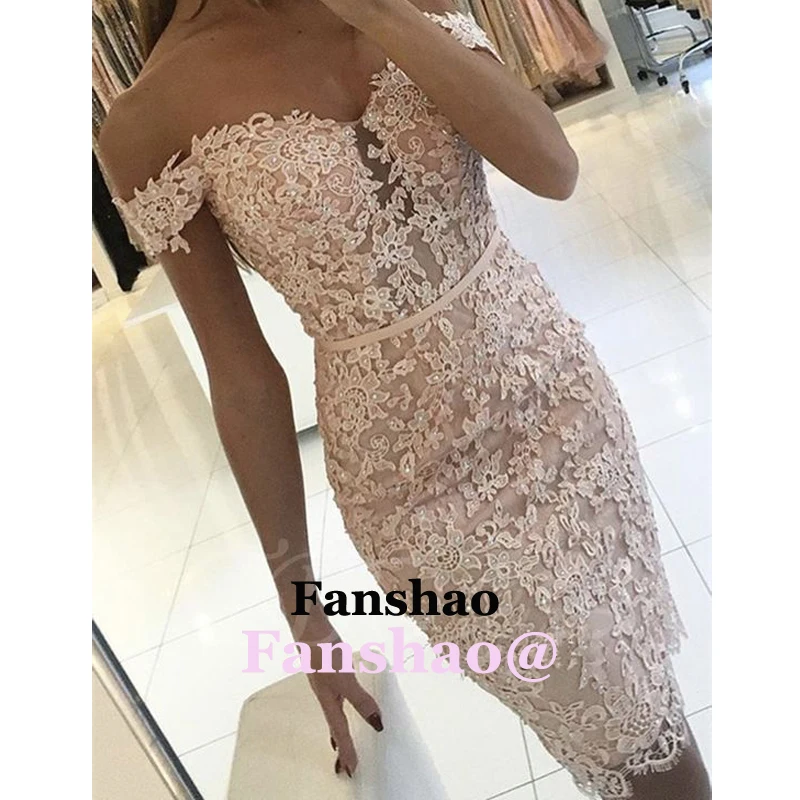 

Pink Off The shoulder Evening Dress Lace Appliques Formal Party Prom Gowns Saudi Arabric Dubai Vestidos de Fiesta Custom Made