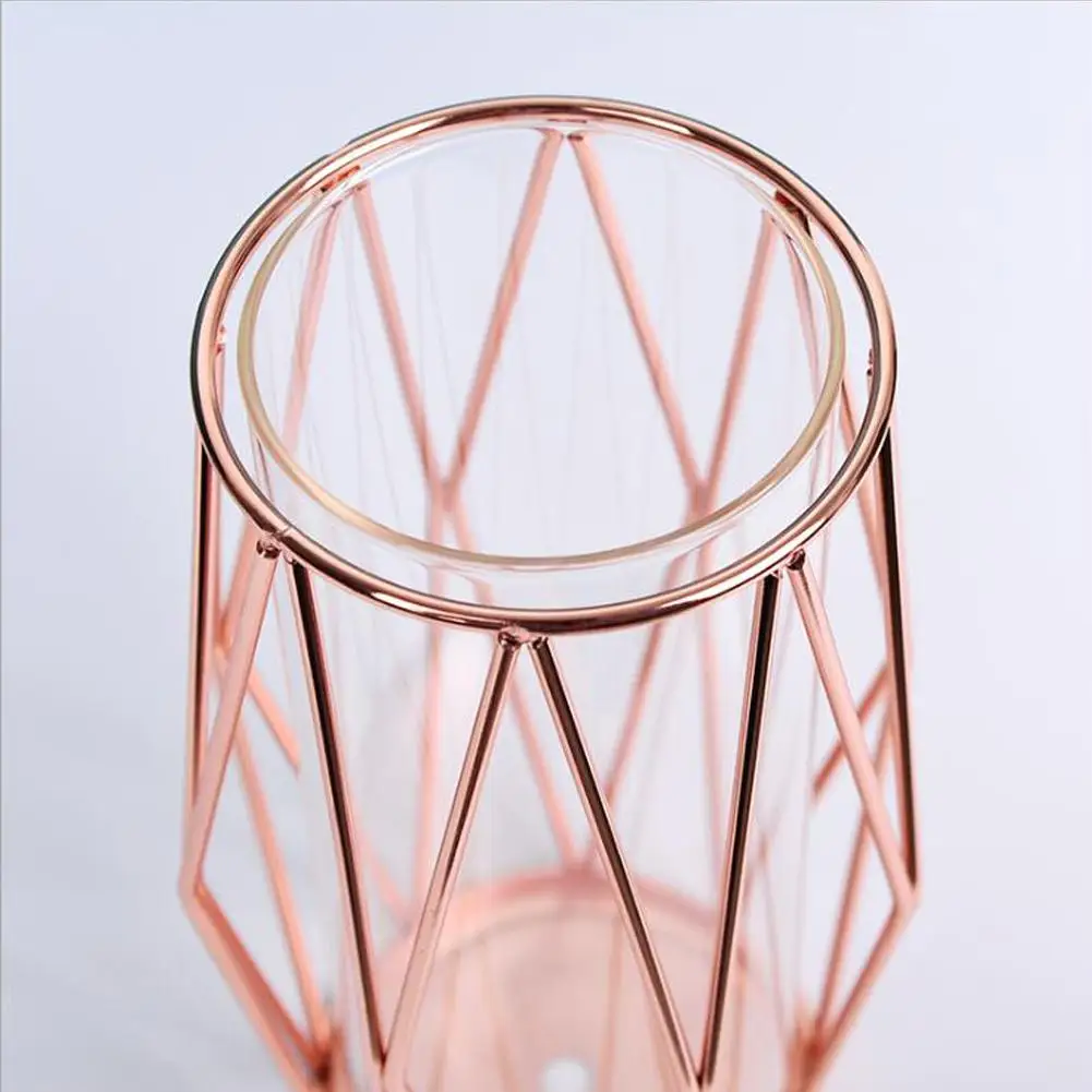 Скандинавское розовое золото кованая железная ваза ромбовидное стекло гидропонная Ваза держатель Современный свет роскошные украшения для дома