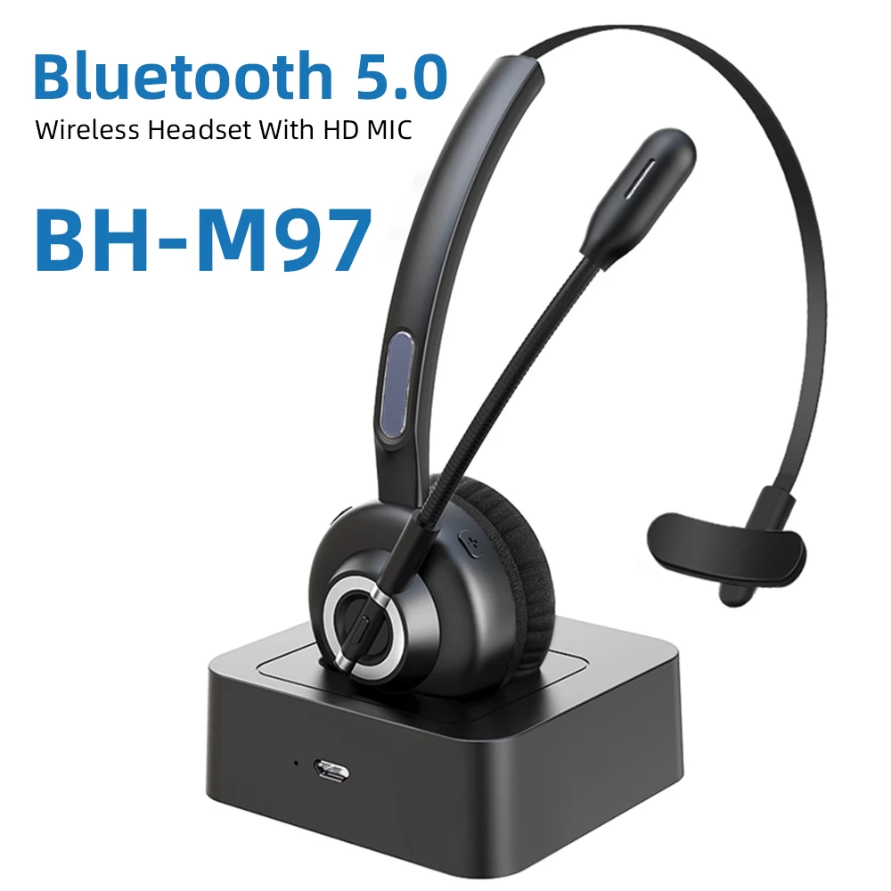 Monaural Bluetooth Wireless Noise Cancelling Headphones Call Center VOIP Headset for Office Telephone Operator with Microphone