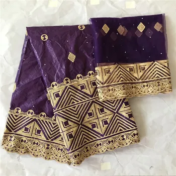 

Luxury purple wedding/party (5Y+2y)African cotton embroidery bazin lace fabric matching net blouse fabric for lady IKBN88