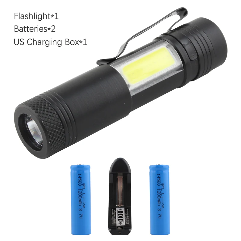 

COB lantern charging flashlight AA 14500 battery camping hiking flash lights torchs led bulbs waterproof 300LM mini flash light