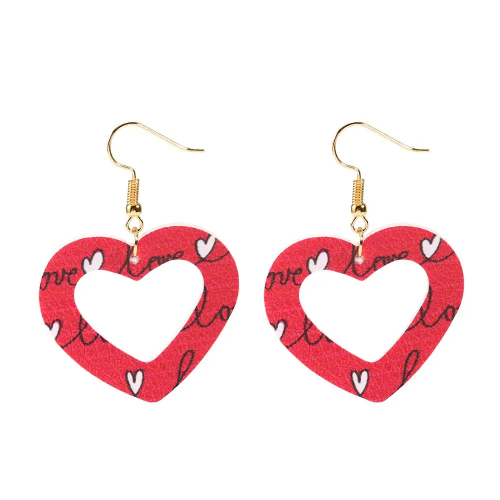 Red lettersx5.5cm Новое поступление, креативные серьги на День святого Валентина, кожаные серьги, розовые, пять красных стилей для женщин, девушек, модные ювелирные изделия, подарки - Окраска металла: Red lettersx5.5cm