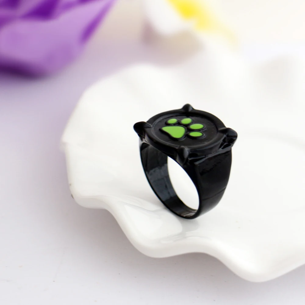 Anime Black Cat Rings Girl Boy Green Print Enamel Cat Paw Finger Ring Cosplay Jewelry Party Kids Men Women Ring Birthday Christm