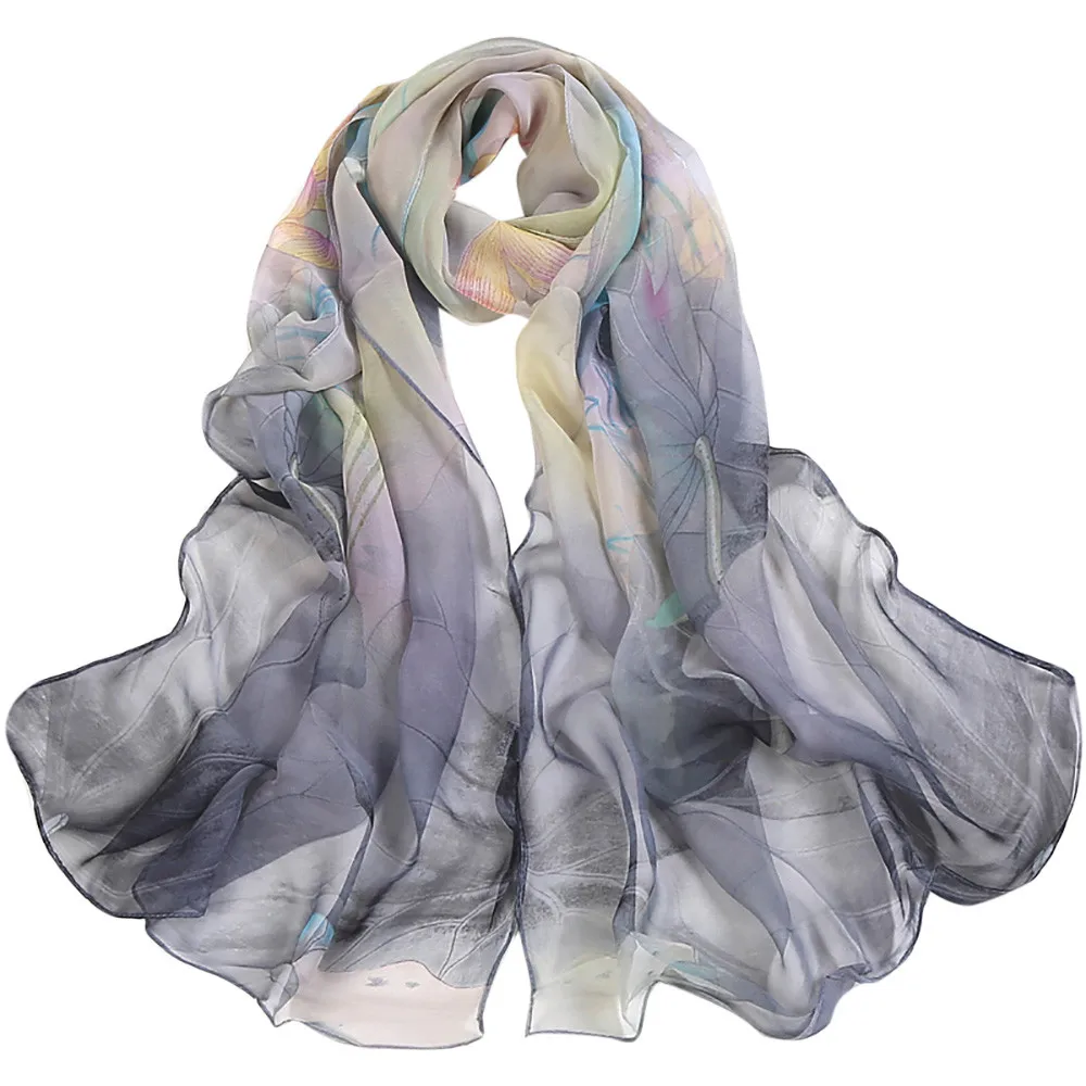 Шифон шелковый шарф шарф женский Лето Осень Универсальный шарф длинный дизайн кондиционер накидка шелковый шарф, шаль - Цвет: D