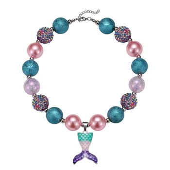 

DHL 50pcs Chunky Pearls Necklace Mermaid Tail Pendant Girls Bubblegum Necklace Accessories